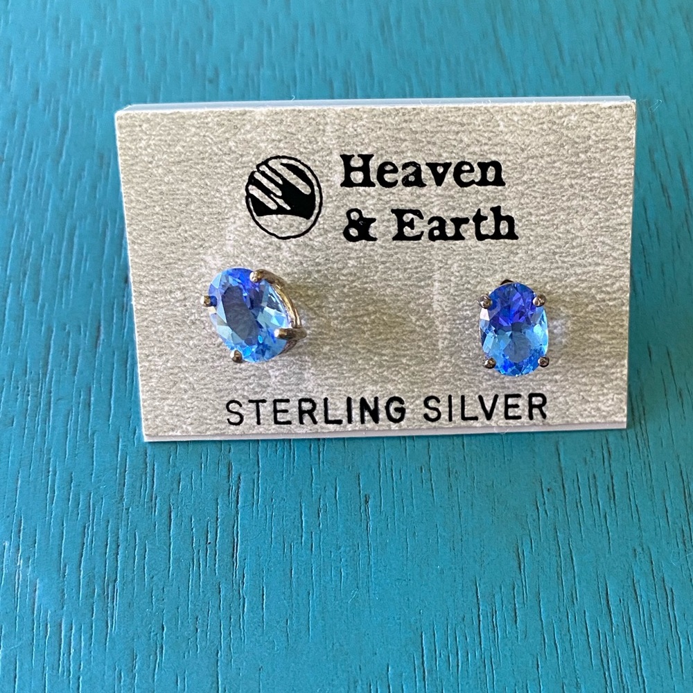 Sterling silver and blue stone post earrings